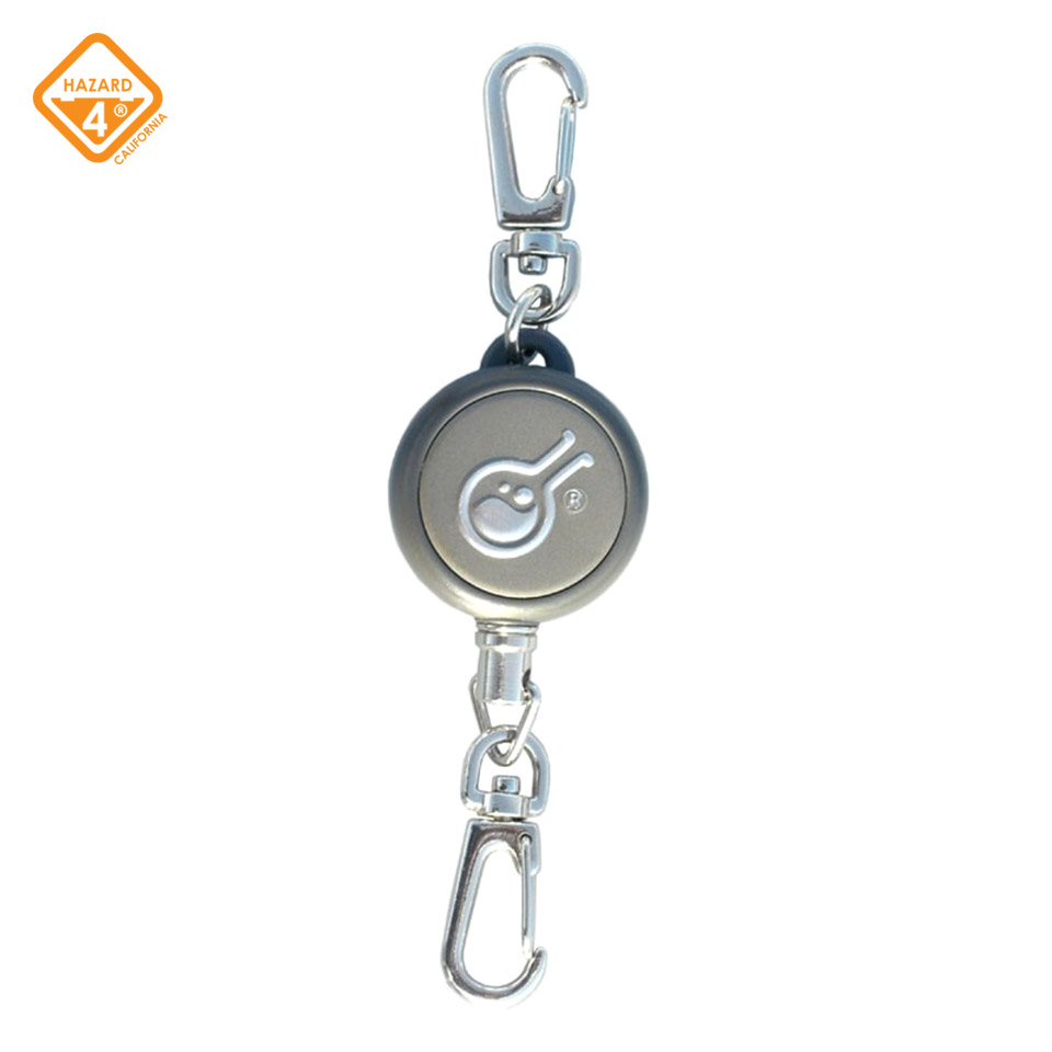 Rewind - gear retractor - steel cable keychain-style spring-winding lanyard